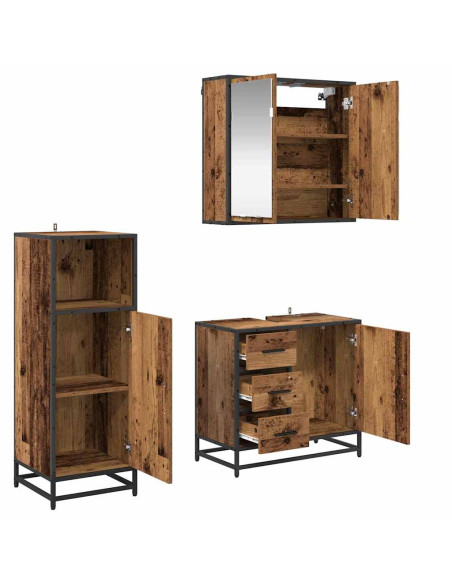 Set di mobili per il bagno 3 pcs Legno vecchio 65 x 33 x 60 cm