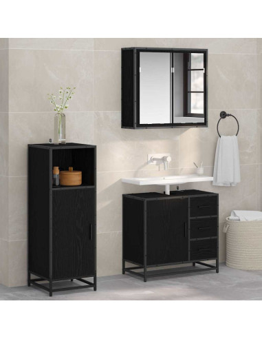 Set di mobili per il bagno 3 pcs Rovere nero 65 x 33 x 60 cm
