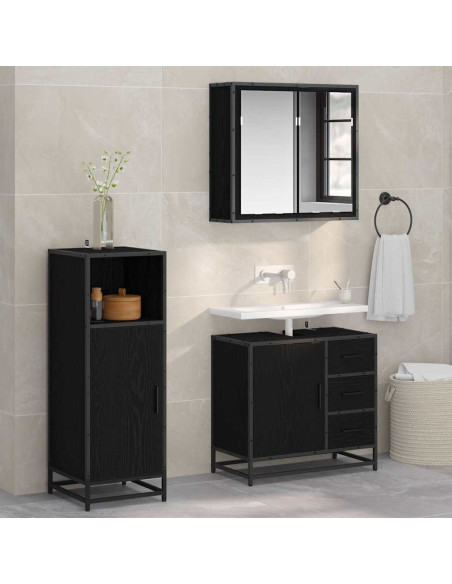 Set di mobili per il bagno 3 pcs Rovere nero 65 x 33 x 60 cm