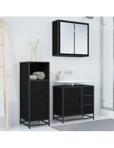 Set di mobili per il bagno 3 pcs Rovere nero 65 x 33 x 60 cm