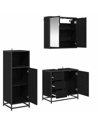 Set di mobili per il bagno 3 pcs Rovere nero 65 x 33 x 60 cm