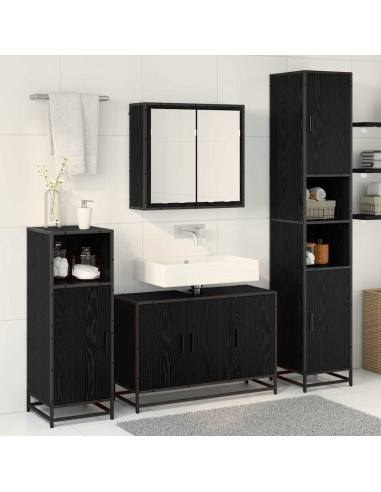 Set di mobili per il bagno 3 pcs Rovere nero 90 x 33 x 60 cm