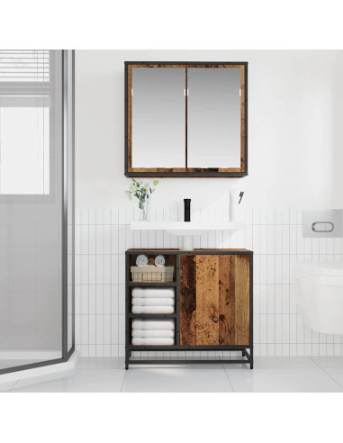 Set di mobili per il bagno con lo scaffale 2 pcs Legno vecchio