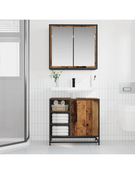 Set di mobili per il bagno con lo scaffale 2 pcs Legno vecchio