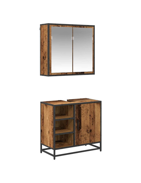 Set di mobili per il bagno con lo scaffale 2 pcs Legno vecchio