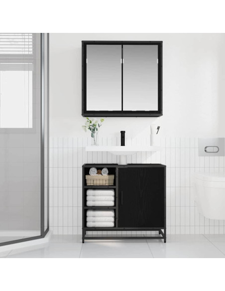 Set di mobili per il bagno 2 pcs Rovere nero 65 x 33 x 60 cm