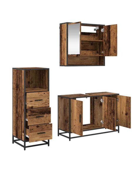 Set di mobili per il bagno 3 pcs Legno vecchio 90 x 33 x 60 cm