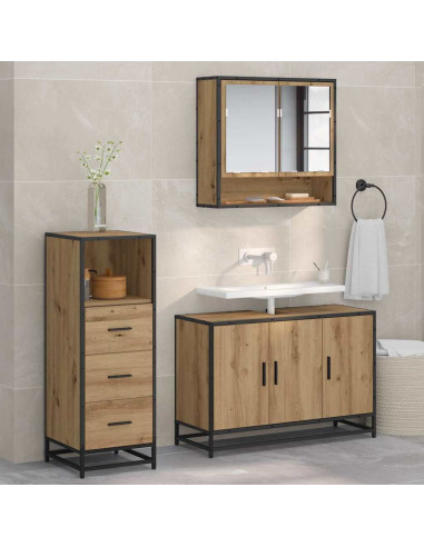 Set di mobili per il bagno con porta 3 pcs rovere artigianale