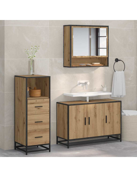 Set di mobili per il bagno con porta 3 pcs rovere artigianale