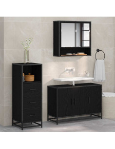 Set di mobili per il bagno 3 pcs Rovere nero 90 x 33 x 60 cm 2