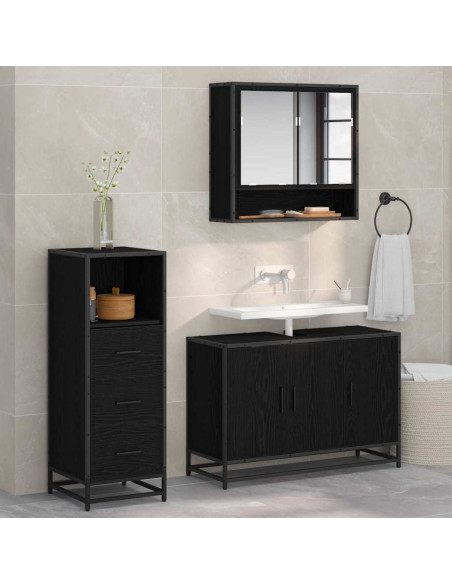 Set di mobili per il bagno 3 pcs Rovere nero 90 x 33 x 60 cm