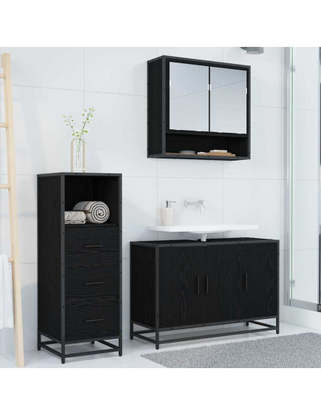 Set di mobili per il bagno 3 pcs Rovere nero 90 x 33 x 60 cm