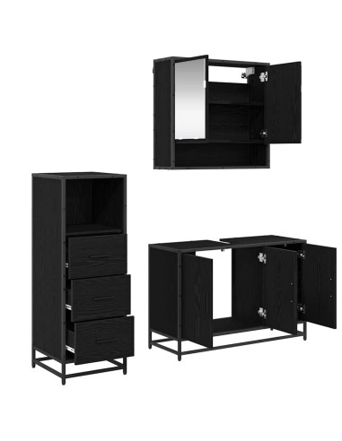 Set di mobili per il bagno 3 pcs Rovere nero 90 x 33 x 60 cm