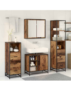 Set di mobili per il bagno con cassetto 4 pcs Legno vecchio 2