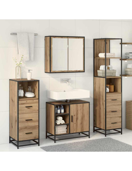 Set di mobili per il bagno con porta 4 pcs rovere artigianale
