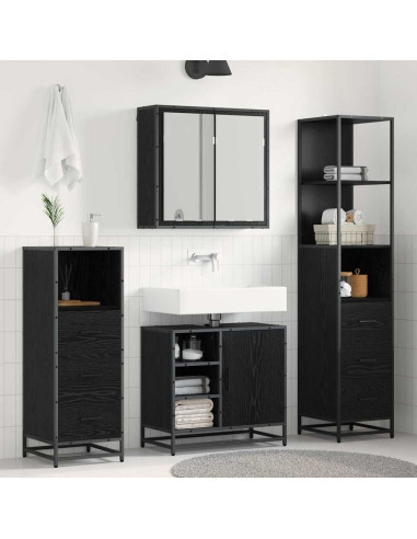 Set di mobili per il bagno 4 pcs Rovere nero 65 x 33 x 60 cm