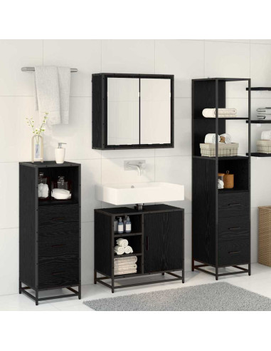 Set di mobili per il bagno 4 pcs Rovere nero 65 x 33 x 60 cm