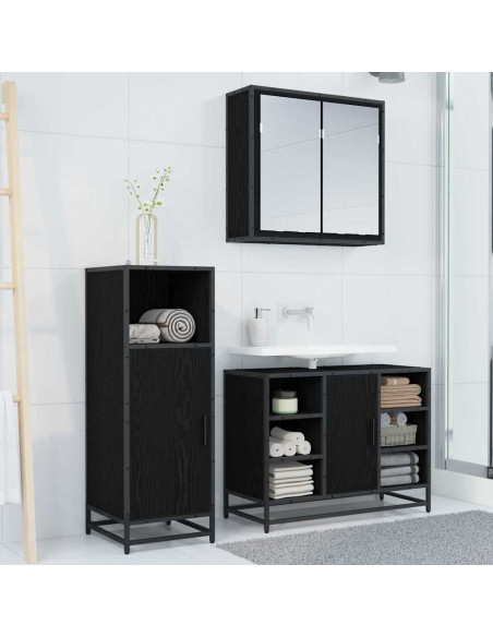 Set di mobili per il bagno 3 pcs Rovere nero 80 x 33 x 60 cm