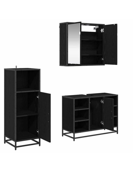 Set di mobili per il bagno 3 pcs Rovere nero 80 x 33 x 60 cm