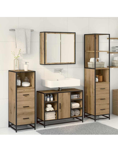 Set di mobili per il bagno con porta 3 pcs rovere artigianale