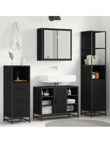 Set di mobili per il bagno 3 pcs Rovere nero 80 x 33 x 60 cm