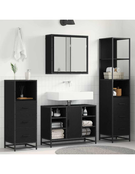 Set di mobili per il bagno 3 pcs Rovere nero 80 x 33 x 60 cm