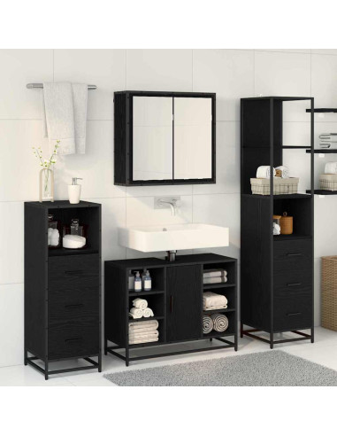 Set di mobili per il bagno 3 pcs Rovere nero 80 x 33 x 60 cm