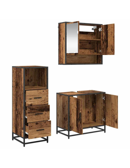 Set di mobili per il bagno 3 pcs Legno vecchio 65 x 33 x 60 cm