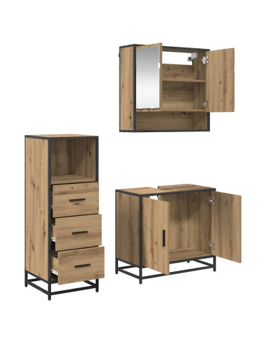 Set di mobili per il bagno con porta 3 pcs rovere artigianale