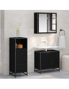 Set di mobili per il bagno 3 pcs Rovere nero 65 x 33 x 60 cm 2