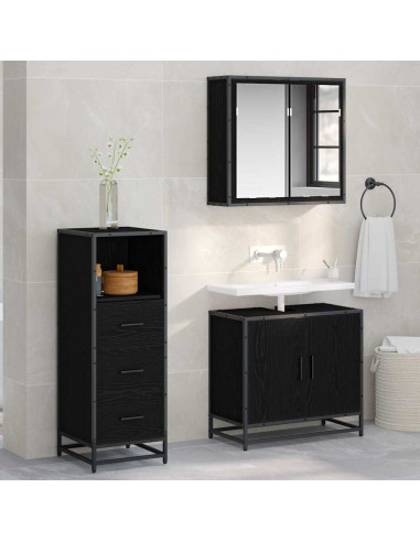 Set di mobili per il bagno 3 pcs Rovere nero 65 x 33 x 60 cm