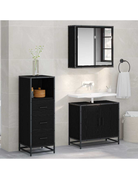 Set di mobili per il bagno 3 pcs Rovere nero 65 x 33 x 60 cm
