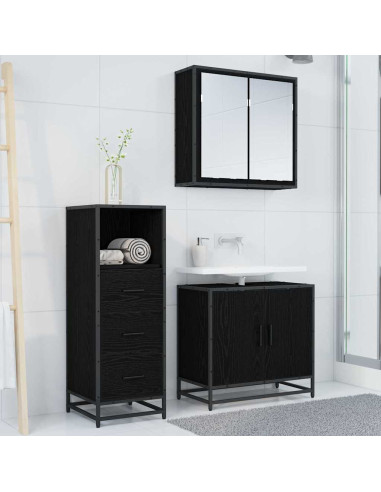 Set di mobili per il bagno 3 pcs Rovere nero 65 x 33 x 60 cm