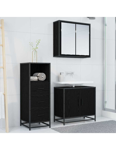 Set di mobili per il bagno 3 pcs Rovere nero 65 x 33 x 60 cm