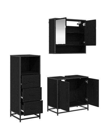 Set di mobili per il bagno 3 pcs Rovere nero 65 x 33 x 60 cm