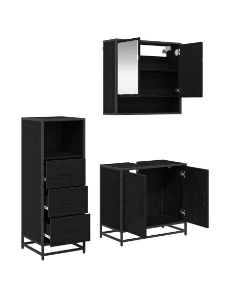 Set di mobili per il bagno 3 pcs Rovere nero 65 x 33 x 60 cm