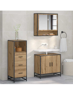 Set di mobili per il bagno con porta 3 pcs rovere artigianale 2