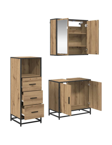 Set di mobili per il bagno con porta 3 pcs rovere artigianale