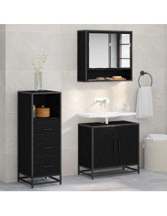 Set di mobili per il bagno 3 pcs Rovere nero 65 x 33 x 60 cm 2