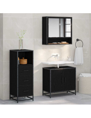 Set di mobili per il bagno 3 pcs Rovere nero 65 x 33 x 60 cm