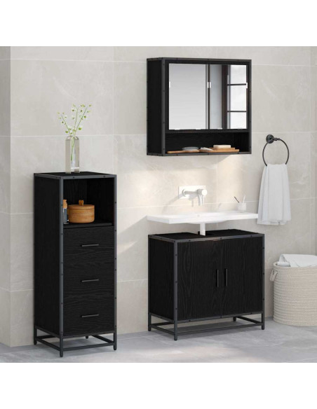 Set di mobili per il bagno 3 pcs Rovere nero 65 x 33 x 60 cm