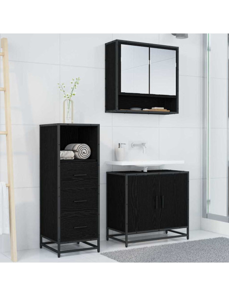 Set di mobili per il bagno 3 pcs Rovere nero 65 x 33 x 60 cm