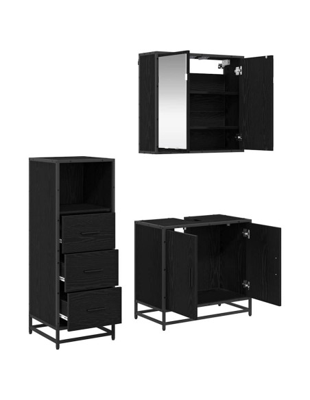 Set di mobili per il bagno 3 pcs Rovere nero 65 x 33 x 60 cm