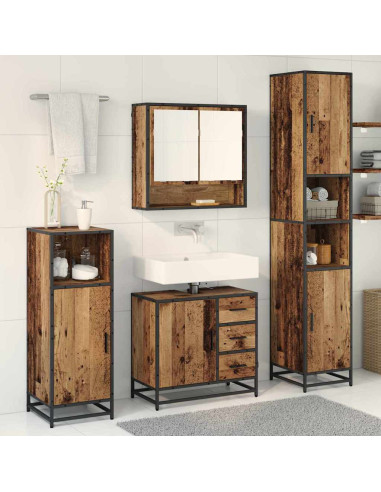 Set di mobili per il bagno con cassetto 4 pcs Legno vecchio