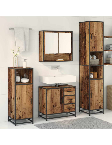 Set di mobili per il bagno con cassetto 4 pcs Legno vecchio