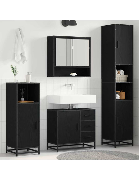 Set di mobili per il bagno con cassetto 4 pcs Rovere nero