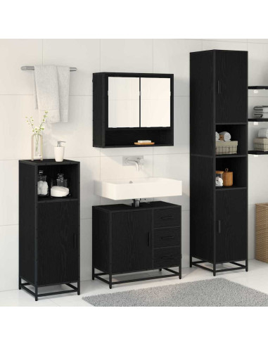 Set di mobili per il bagno con cassetto 4 pcs Rovere nero