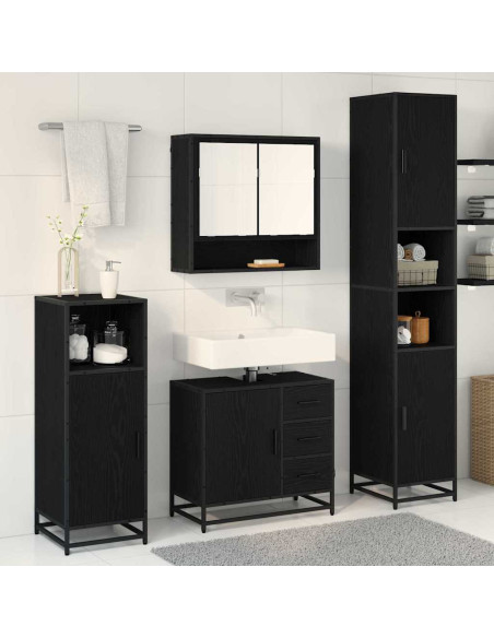Set di mobili per il bagno con cassetto 4 pcs Rovere nero
