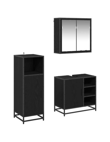 Set di mobili per il bagno 3 pcs Rovere nero 65 x 33 x 60 cm