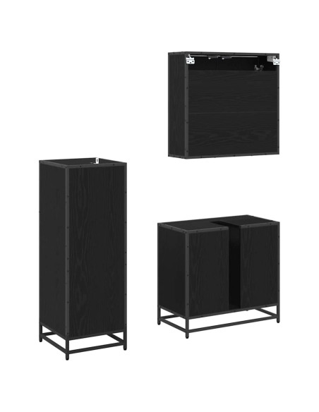 Set di mobili per il bagno 3 pcs Rovere nero 65 x 33 x 60 cm